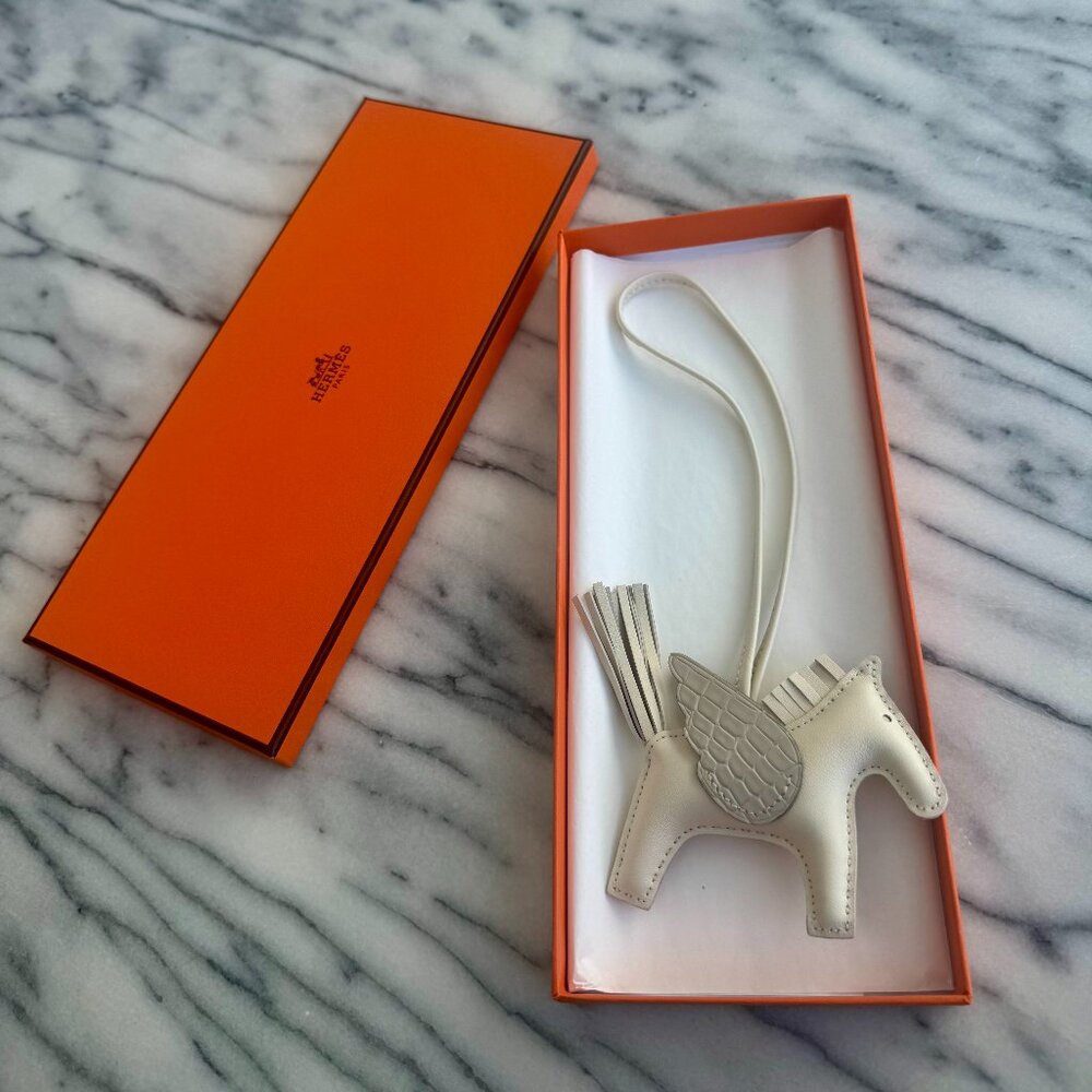 🇫🇷 - Hermes: Light (Cream) Pegasus Leather Bag Charm with Crocodile Skin Wing